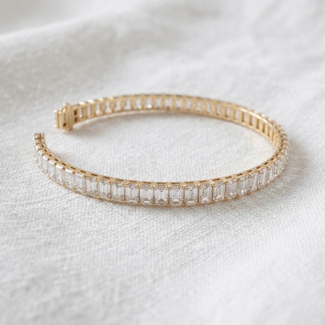 9.00 ctw Emerald Cut Lab Grown Diamond Tennis Bracelet | Certified Lab Grown Tennis Bracelet | F /VS1 Clarity