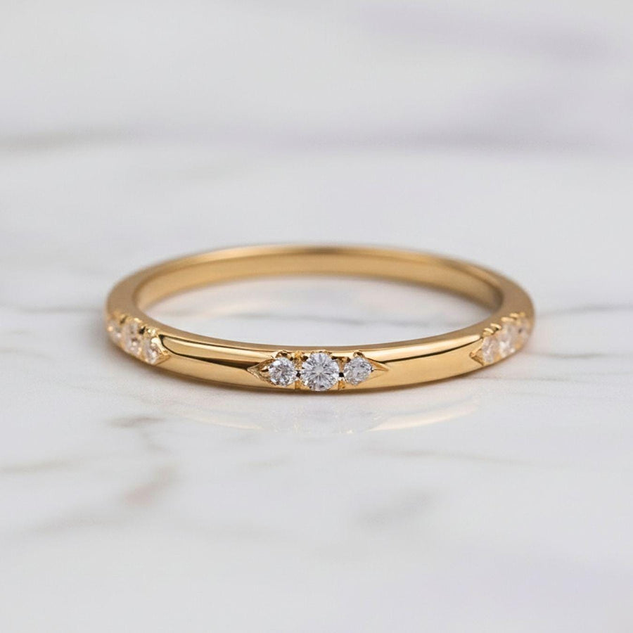 14k Flush Set Diamond Band, Real Gold Wedding Ring for Women, Solid Gold  Stacking Ring Enhancer, Scattered Diamond Band, Bridal Ring