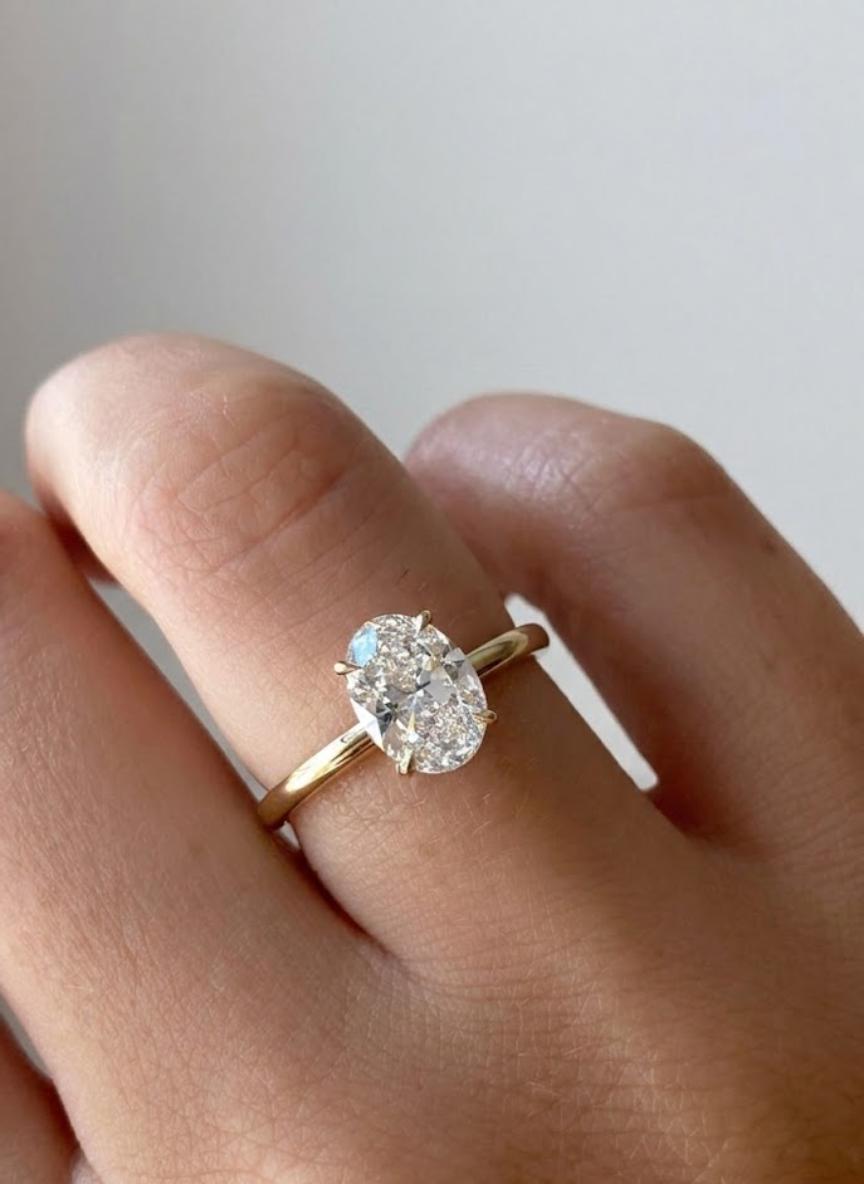 2.00 carat Oval solitaire diamond ring, IGI CERTIFIED Lab Grown Diamond, 14K Solid Gold Ring 1.5mm band