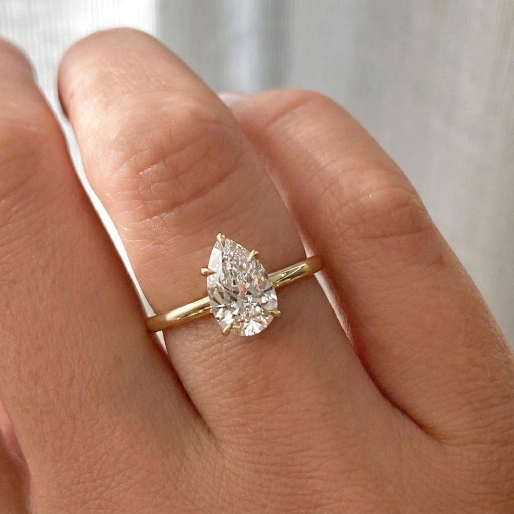 2 Carat Pear Cut Lab Grown Diamond Solitaire Engagement Ring / 14k Yellow Gold / IGI Certified F Color VS1 Clarity