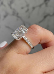 Radiant Lab Grown Diamond Engagement Ring / 3.00 CT Radiant Cut CVD Diamond Wedding Ring / Solitaire & Accents Stone Proposal Ring
