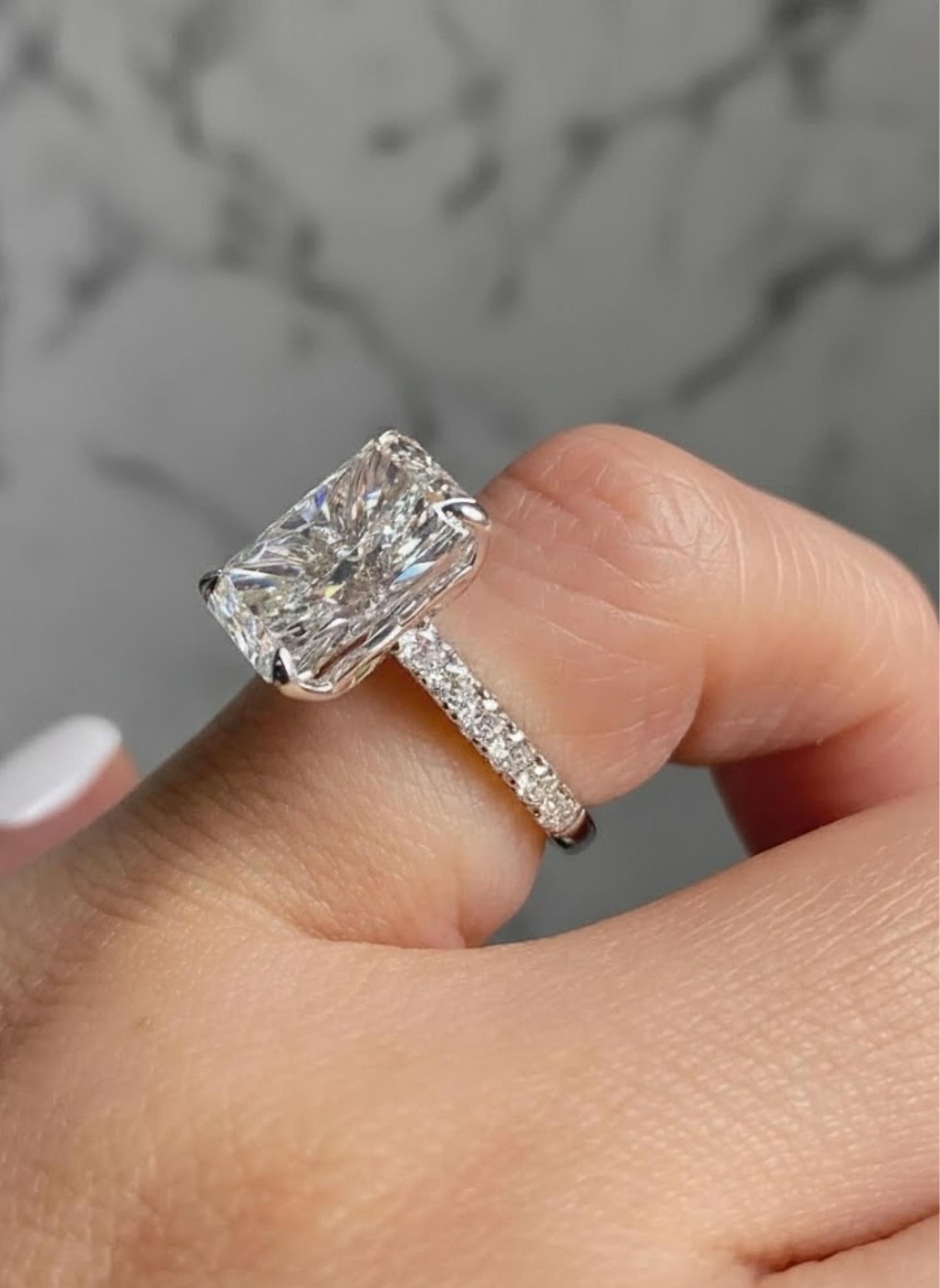 Radiant Lab Grown Diamond Engagement Ring / 3.00 CT Radiant Cut CVD Diamond Wedding Ring / Solitaire & Accents Stone Proposal Ring