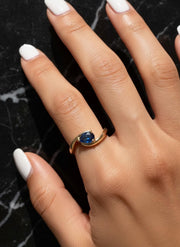 Emerald and Sapphire Bypass Ring in 14K Solid Gold Green Gemstone Ring
