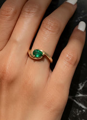 Emerald and Sapphire Bypass Ring in 14K Solid Gold Green Gemstone Ring