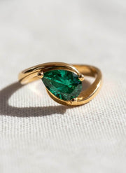 Emerald and Sapphire Bypass Ring in 14K Solid Gold Green Gemstone Ring
