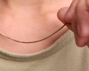 14K Gold Box Chain Necklace, Dainty Square Link, Women's Pendant Chain, 1.2mm, Christmas Gift
