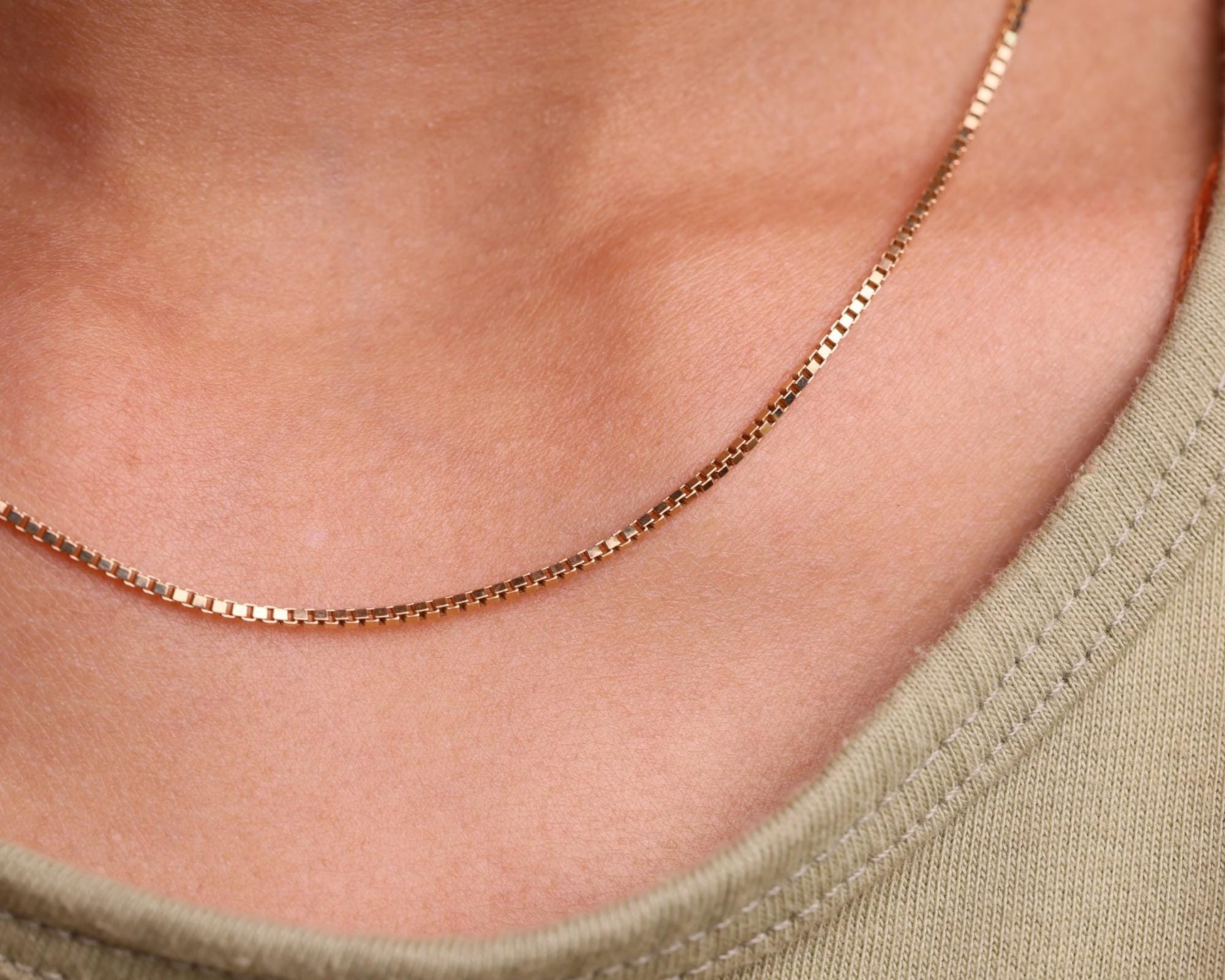 14K Gold Box Chain Necklace, Dainty Square Link, Women's Pendant Chain, 1.2mm, Christmas Gift