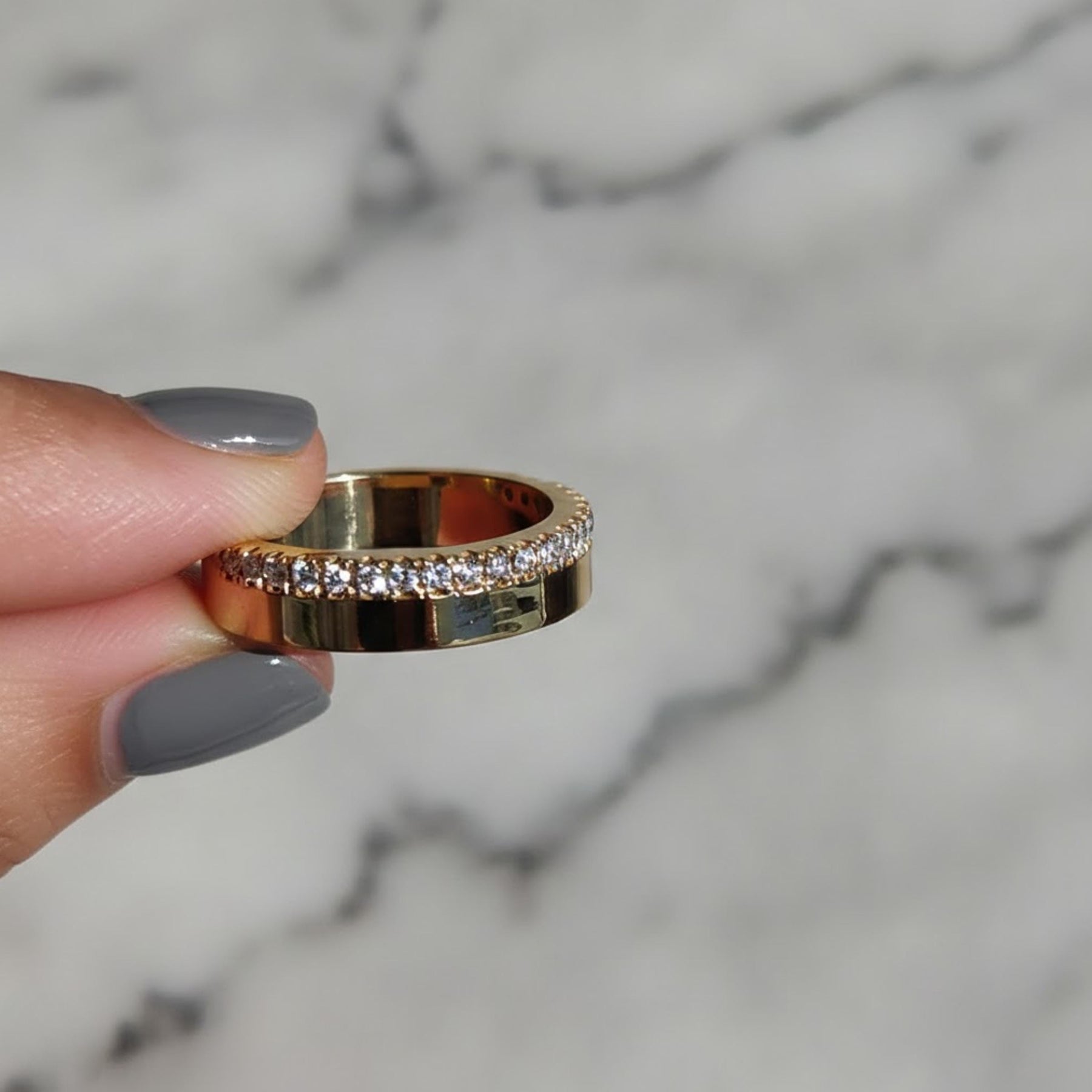 Diamond Ring, 14k Gold Half Eternity Diamond Wedding Band, Half Diamond Half Plain Band, Anniversary Gift Handmade Diamond Ring
