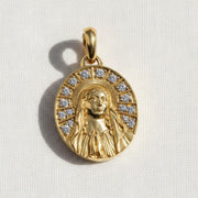 14K Gold Archangel Michael Pendant: 14K Yellow Gold Diamond Necklace