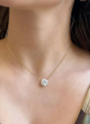 Round Lab Grown Diamond Necklace, 1 ctw, 2 ctw, 3 ctw Diamond Necklace, Large Solitaire Diamond, Everyday Classic 14K, Livia