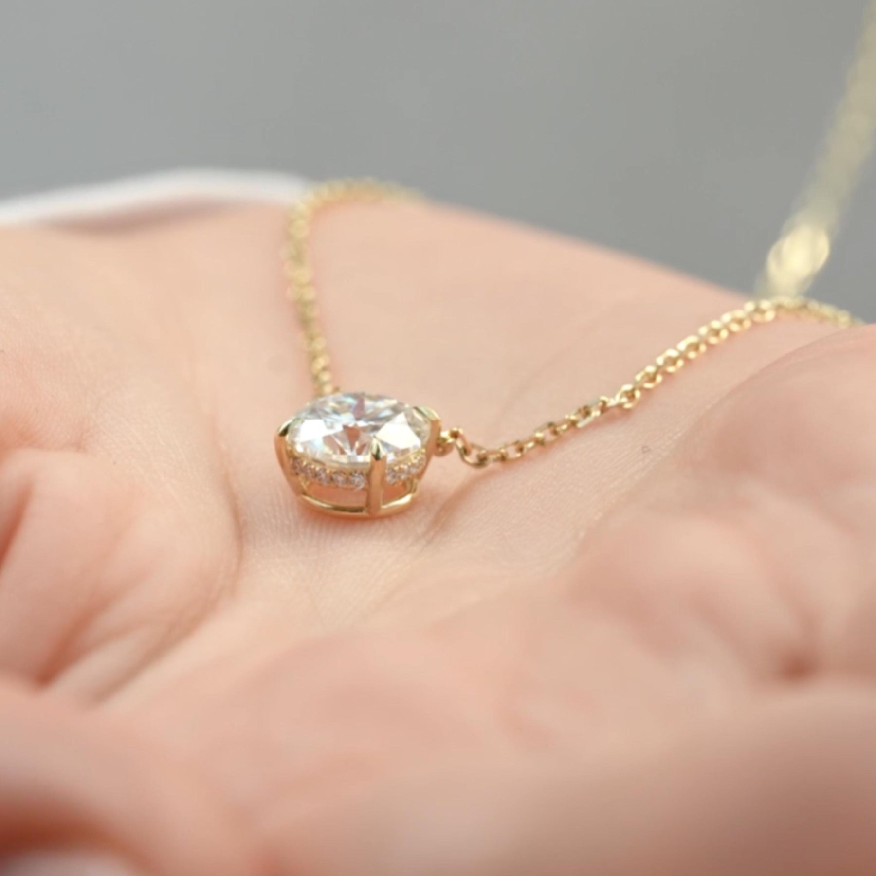 Round Lab Grown Diamond Necklace, 1 ctw, 2 ctw, 3 ctw Diamond Necklace, Large Solitaire Diamond, Everyday Classic, 10K, 14K, Livia