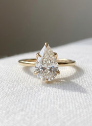 2.5 Carat Pear Cut F VS1 Lab Grown Diamond 2 MM Solitaire Ring / Tulip Set 6 Prong 14k Gold Pear Shaped Engagement Ring / HUGE Diamond