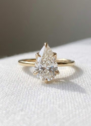 2.5 Carat Pear Cut F VS1 Lab Grown Diamond 2 MM Solitaire Ring / Tulip Set 6 Prong 925 Silver Pear Shaped Engagement Ring / HUGE Diamond