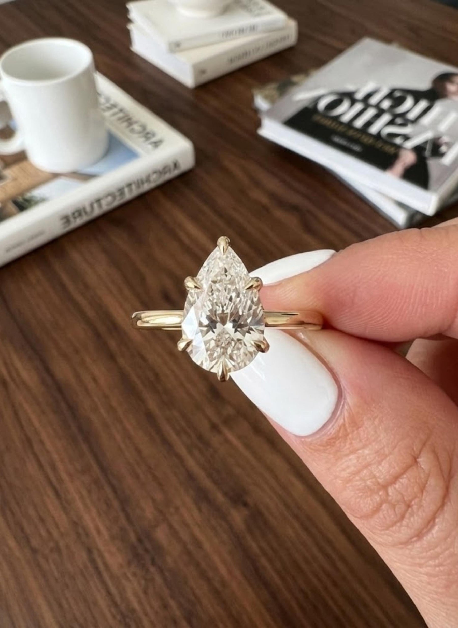 2.5 Carat Pear Cut F VS1 Lab Grown Diamond 2 MM Solitaire Ring / Tulip Set 6 Prong 925 Silver Pear Shaped Engagement Ring / HUGE Diamond