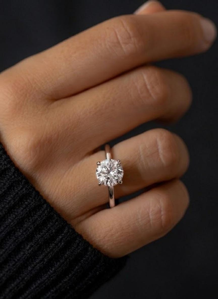 IGI CERTIFIED 2 Carat F Color VS1 Clarity Round Brilliant Ideal Cut Diamond Solitaire Engagement Ring Lab Grown CVD Diamond 14k Yellow Gold