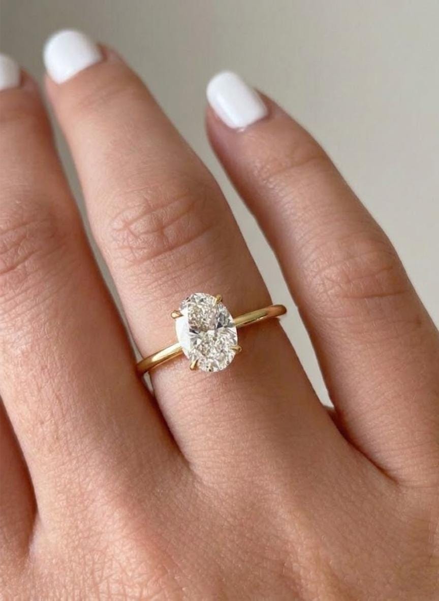 2.00 carat Oval solitaire diamond ring, IGI CERTIFIED Lab Grown Diamond, 14K Solid Gold Ring 1.5mm band
