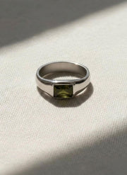Emerald Cut Yellow Green Peridot Mens Sapphire Mens Wedding Band Diamond Moon Star Inner Engraved Band Anniversary Gift For Him