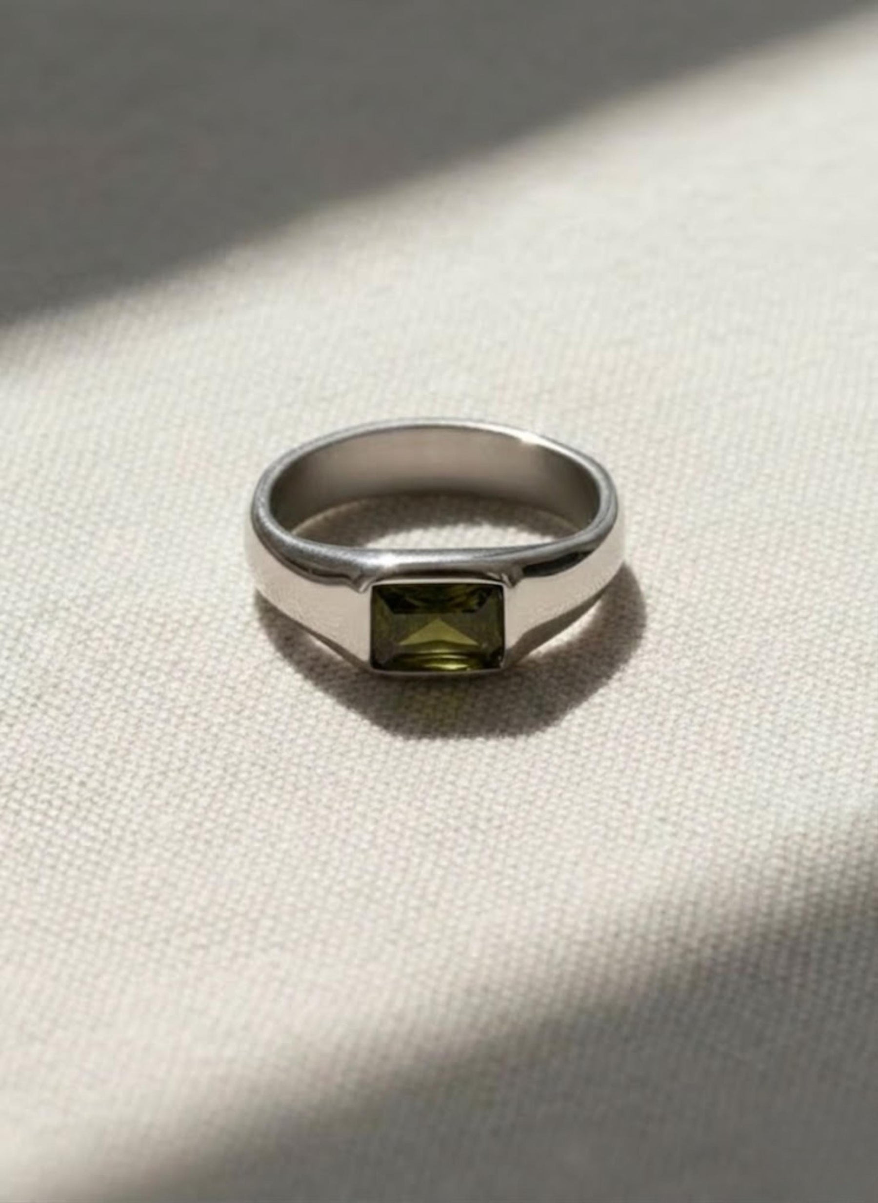 Emerald Cut Yellow Green Peridot Mens Sapphire Mens Wedding Band Diamond Moon Star Inner Engraved Band Anniversary Gift For Him
