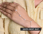 18K Solid Gold Diamond Hand Chain Bracelet Ring: Delicate Finger Jewelry