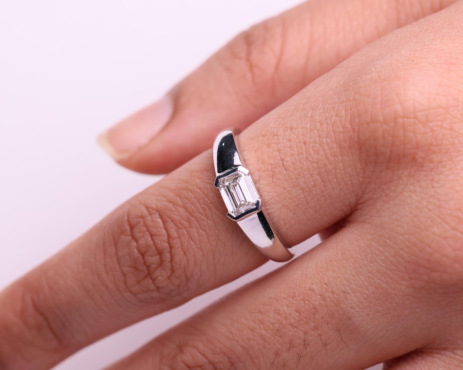 Emerald Half Bezel Lab Grown Diamond Engagement Ring, 1 CT, Lab Created, Wedding Ring, Anniversary Gift, Solitaire Diamond Ring for her