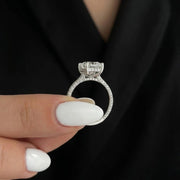 3 Carat Emerald Cut Lab Grown Diamond 3D Pave Hidden Halo Engagement Ring / ICED OUT Unique White Gold Engagement Ring / Triple Sided Pave
