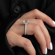 3 Carat Emerald Cut Lab Grown Diamond 3D Pave Hidden Halo Engagement Ring / ICED OUT Unique White Gold Engagement Ring / Triple Sided Pave