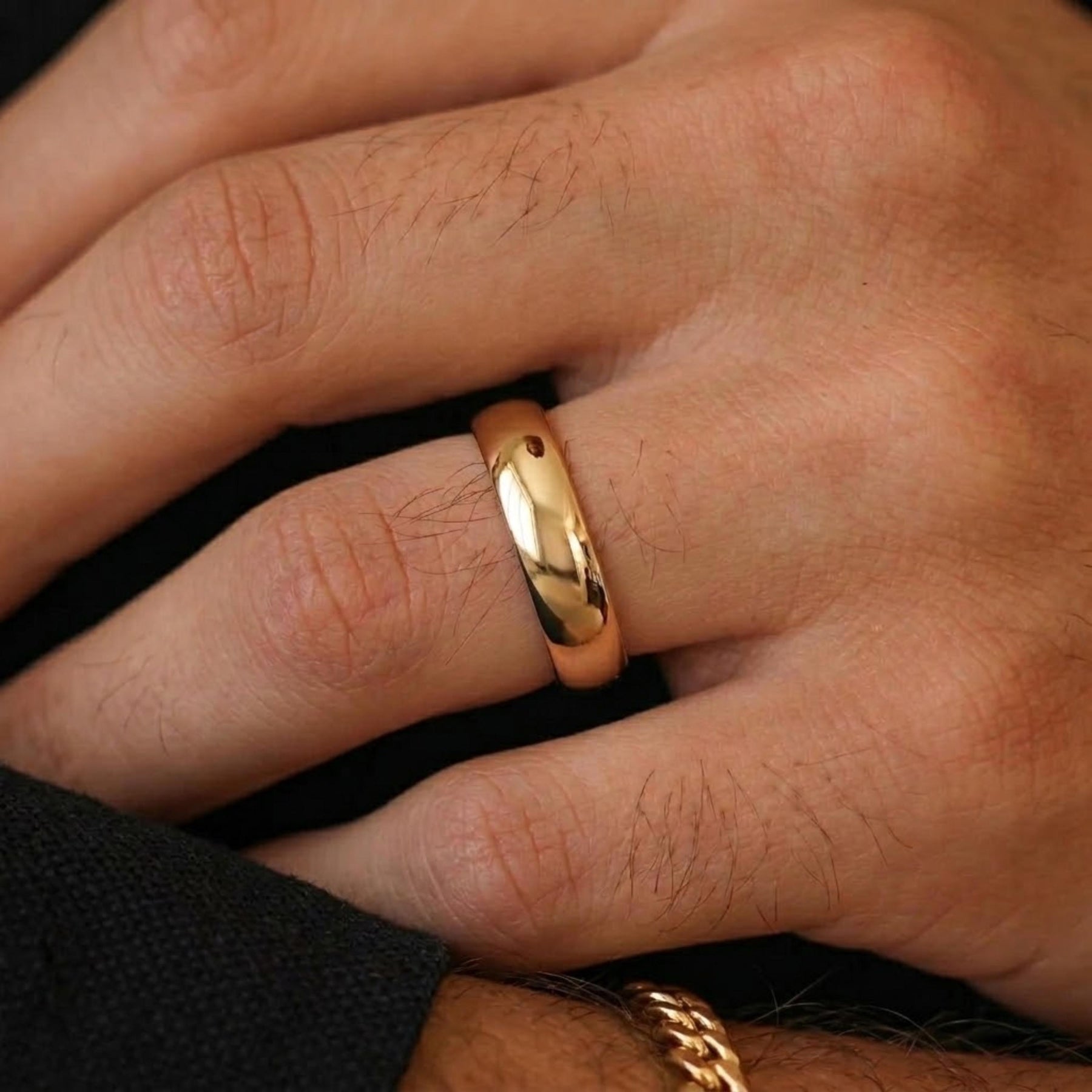 14K Yellow Gold Plated Domed Wedding Band | 5mm Gold Ring | Classic Dome Comfort Fit Wedding Band | Men and Women's Engraved Ring