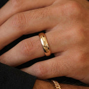 14k Solid Yellow Gold Domed Wedding Band | 5mm Gold Ring | Classic Dome Comfort Fit Wedding Band | Men and Women's Engraved Ring