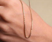 14K Gold Box Chain Necklace, Dainty Square Link, Women's Pendant Chain, 1.2mm, Christmas Gift