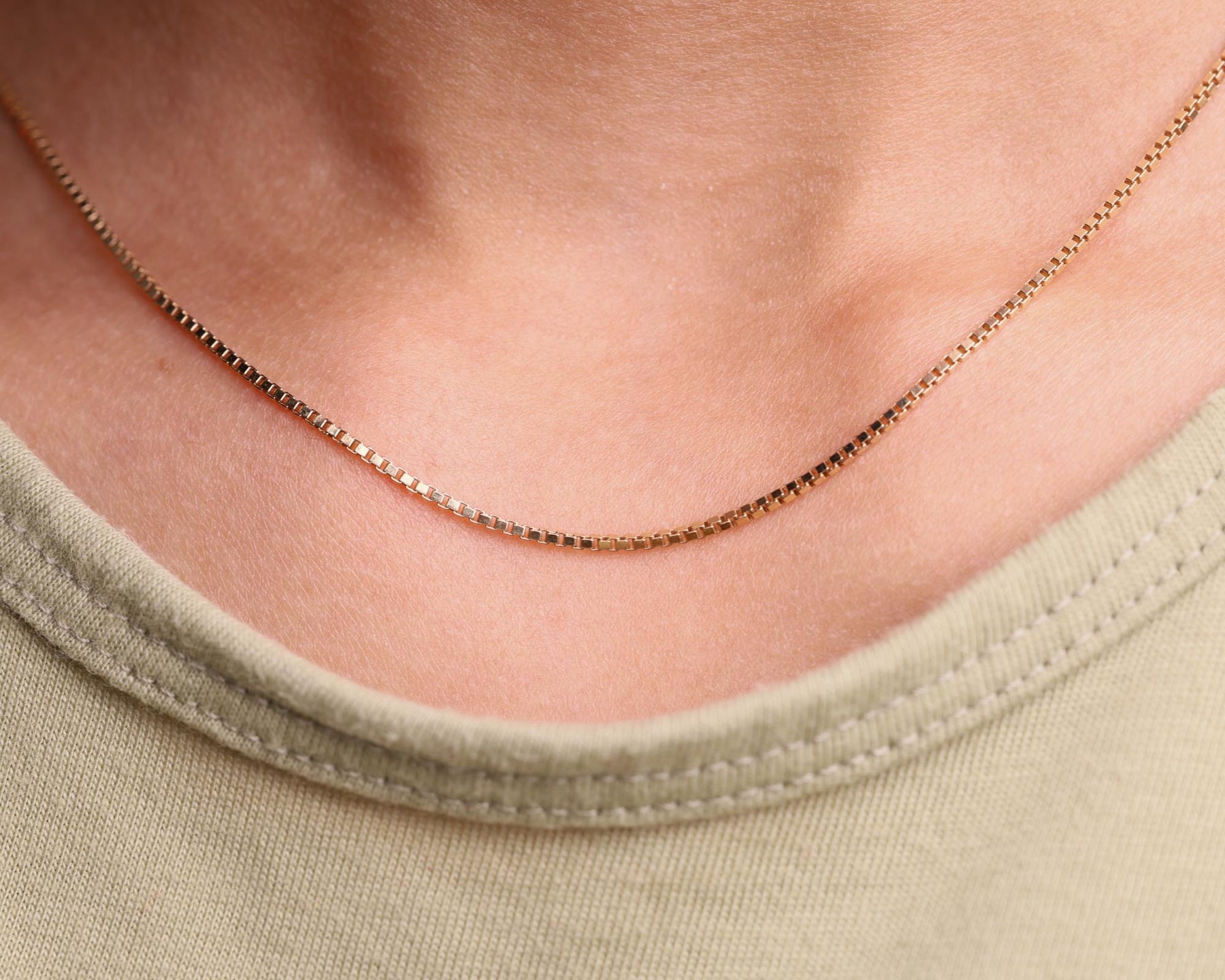 14K Gold Box Chain Necklace, Dainty Square Link, Women's Pendant Chain, 1.2mm, Christmas Gift