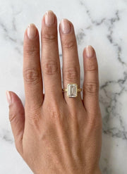 4 Carat Emerald Cut Lab Grown Diamond Engagement Ring | 14K Gold Bezel | IGI Certified | Vintage Ring