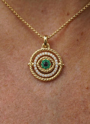 Silver Dainty Evil Eye Sun Pave Necklace, Protector Necklace, Tiny Evil Eye Necklace, Emerald Necklace, Talisman Necklace, Gift for her