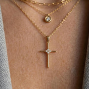 14K Solid Gold Diamond Cross Necklace: Religious Baptism Gift