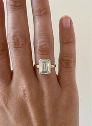 4 Carat Emerald Cut Lab Grown Diamond Engagement Ring | 14K Gold Bezel | IGI Certified | Vintage Ring