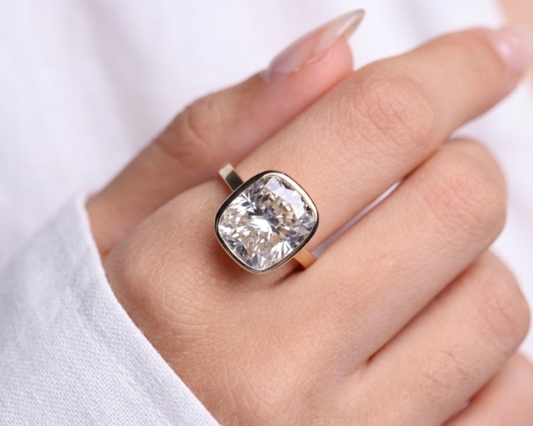 7 Carat Elongated Cushion F VS1 Lab Grown Diamond Bezel Set Ring / Delicate Engagement Ring / Elongated Diamond Art Deco Design
