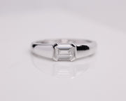 Emerald Half Bezel Lab Grown Diamond Engagement Ring, 1 CT, Lab Created, Wedding Ring, Anniversary Gift, Solitaire Diamond Ring for her