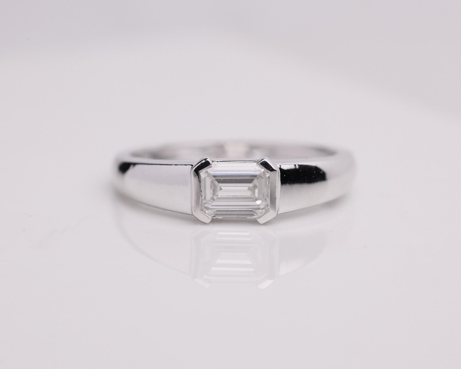 Emerald Half Bezel Lab Grown Diamond Engagement Ring, 1 CT, Lab Created, Wedding Ring, Anniversary Gift, Solitaire Diamond Ring for her