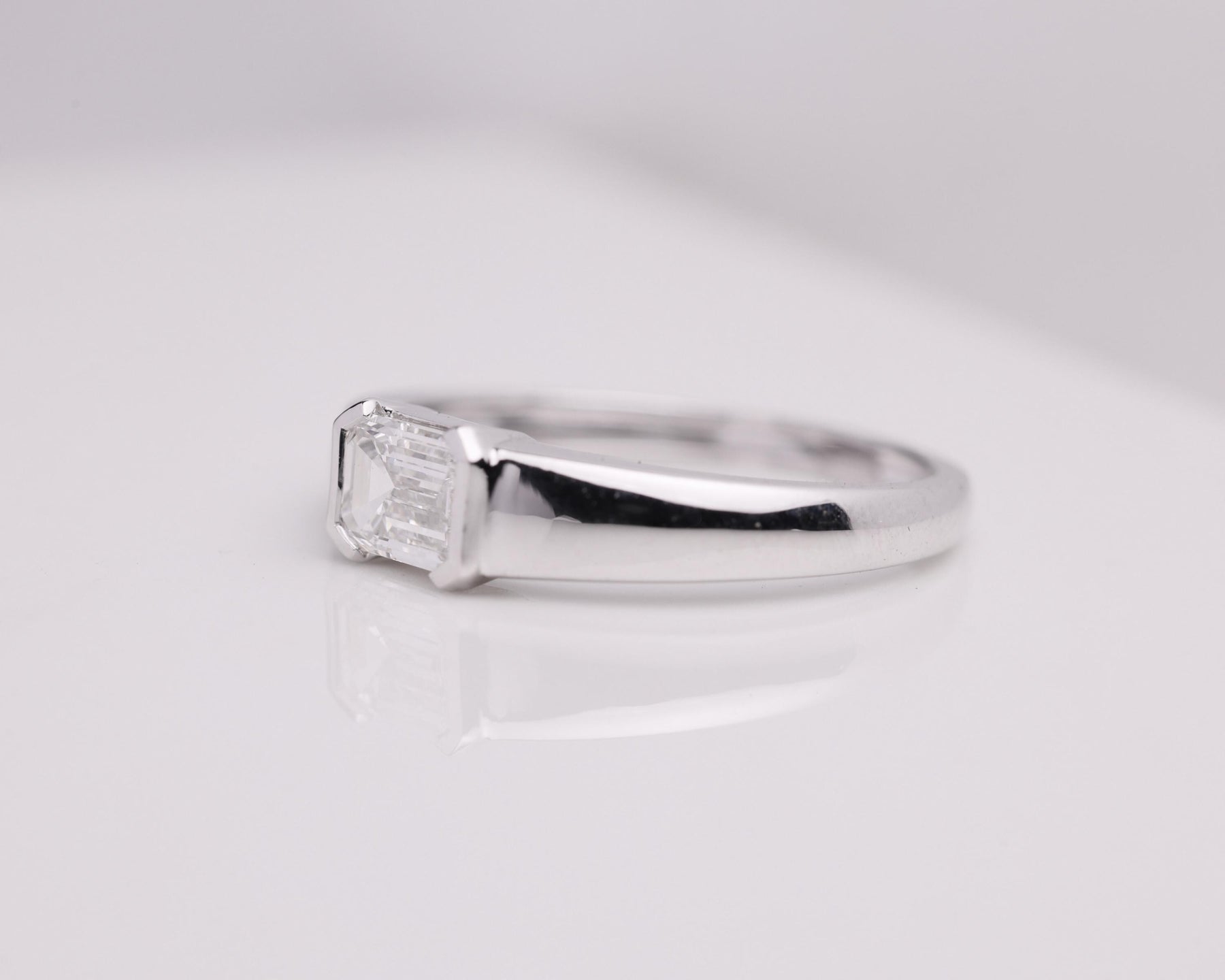 Emerald Half Bezel Lab Grown Diamond Engagement Ring, 1 CT, Lab Created, Wedding Ring, Anniversary Gift, Solitaire Diamond Ring for her