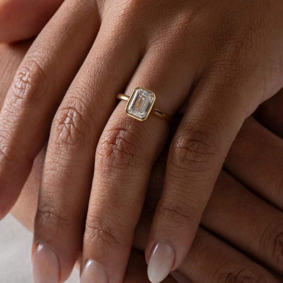 The Aureline 2-Carat IGI-Certified Emerald-Cut Lab-Grown Diamond Bezel Solitaire Engagement Ring in 10K or 14K Solid Gold