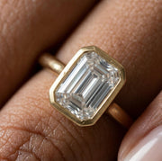 2 Carat Engagement Ring / Holiday Gift For Her / IGI Certified Emerald Cut Lab Grown Diamond / Solitaire Bezel Ring / 14k Yellow Gold