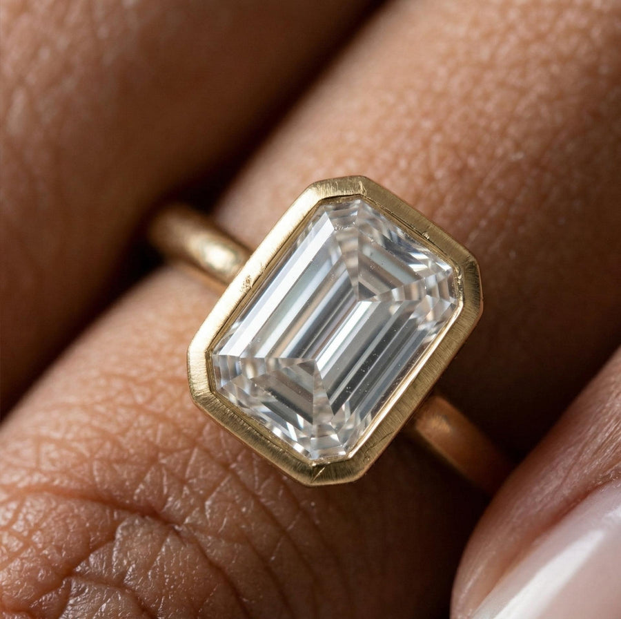 The Aureline 2-Carat IGI-Certified Emerald-Cut Lab-Grown Diamond Bezel Solitaire Engagement Ring in 10K or 14K Solid Gold