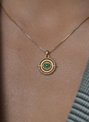 Silver Dainty Evil Eye Sun Pave Necklace, Protector Necklace, Tiny Evil Eye Necklace, Emerald Necklace, Talisman Necklace, Gift for her