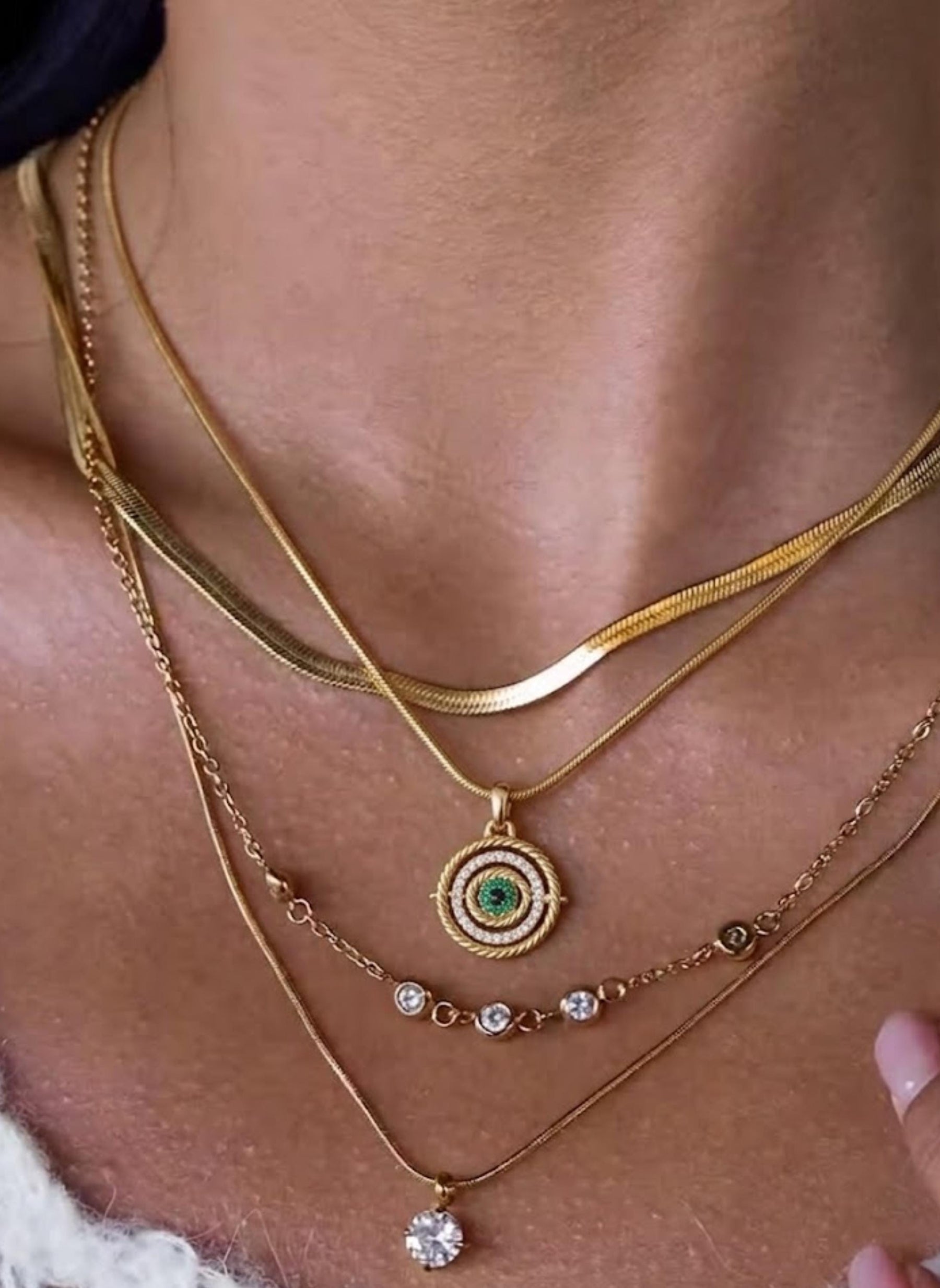 Silver Dainty Evil Eye Sun Pave Necklace, Protector Necklace, Tiny Evil Eye Necklace, Emerald Necklace, Talisman Necklace, Gift for her