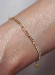 Half Tennis Half Paperclip Bracelet, Tennis Bracelet,Diamond Tennis Bracelet, Paperclip Bracelet, Link Bracelet, Gift for Her, Bracelet
