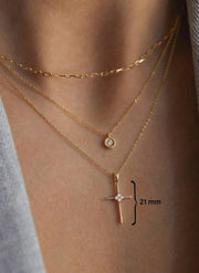 Silver Diamond Cross Pendant Necklace, Religious Jewelry