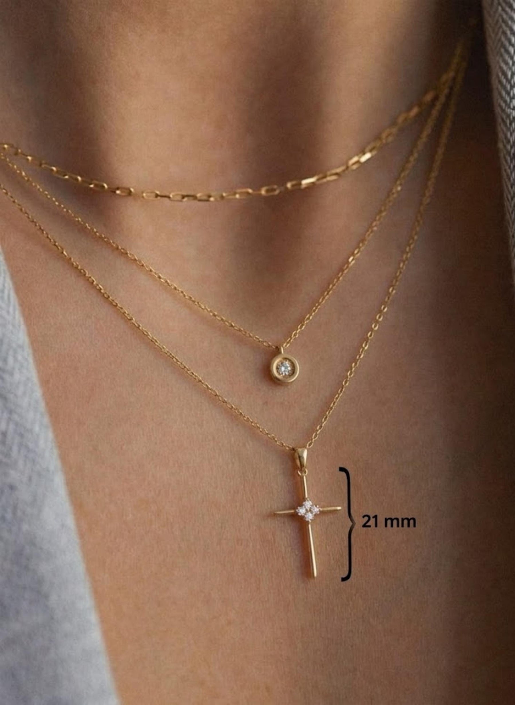 14K Solid Gold Diamond Cross Necklace: Religious Baptism Gift