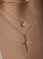 14K Solid Gold Diamond Cross Necklace: Religious Baptism Gift