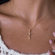Silver Diamond Cross Pendant Necklace, Religious Jewelry