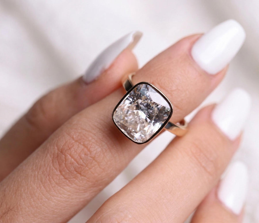 The Evangeline 7.08-Carat Elongated Cushion-Cut Lab-Grown Diamond Art Deco Bezel Engagement Ring in 10K or 14K Solid Gold