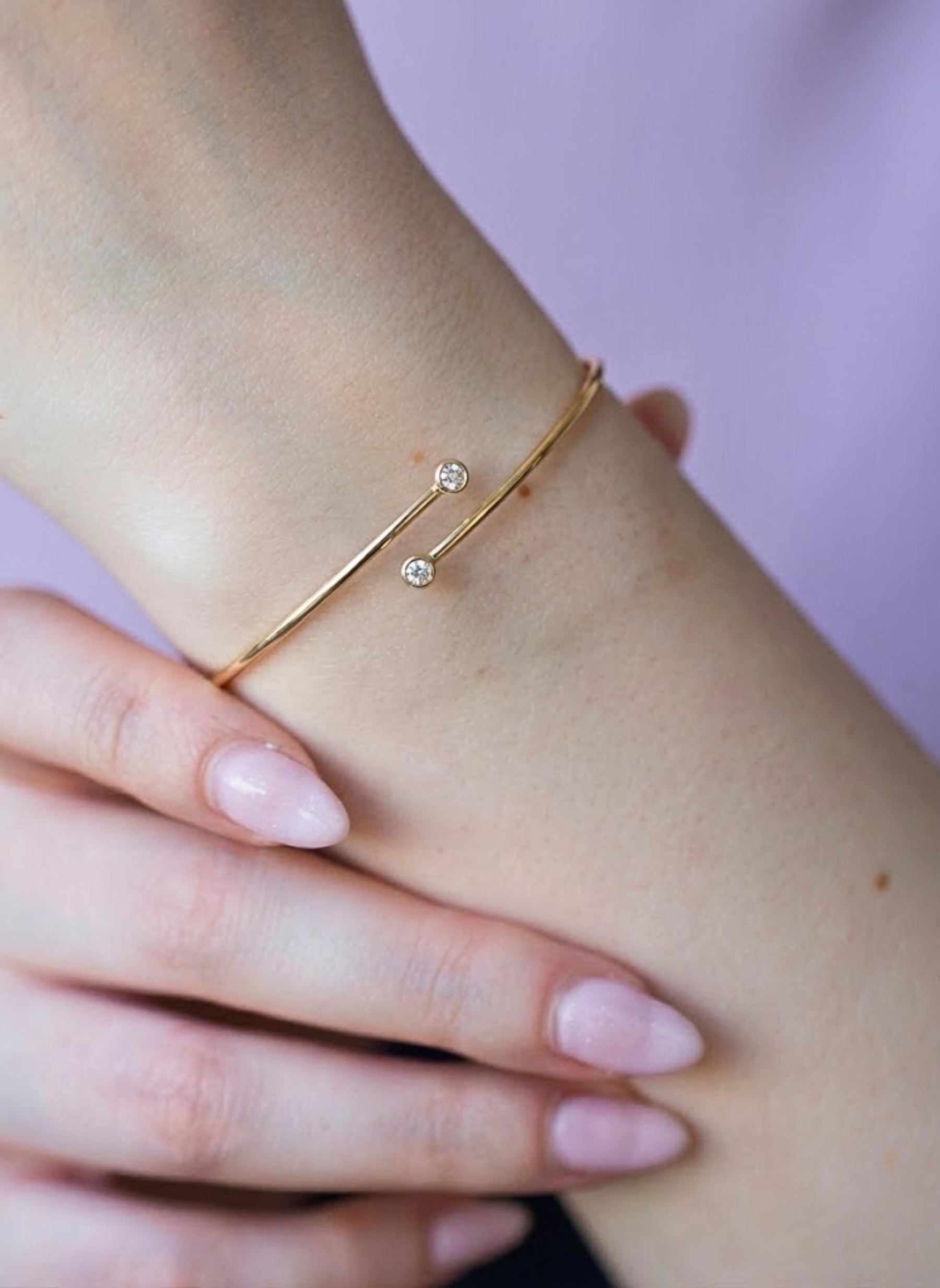 2 mm Silver Bangle Bracelet for Women, Round Cut Diamond Bracelet Bangle, Silver Bracelet, Diamond Bangle Bracelet, Gift For Her